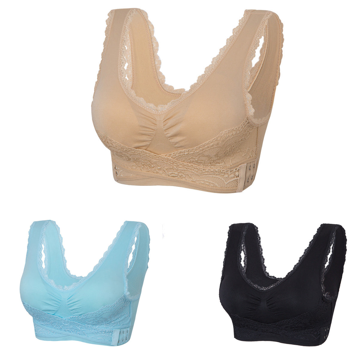 【50% OFF】【3 kusy】Pohodlná krajková přední podprsenka