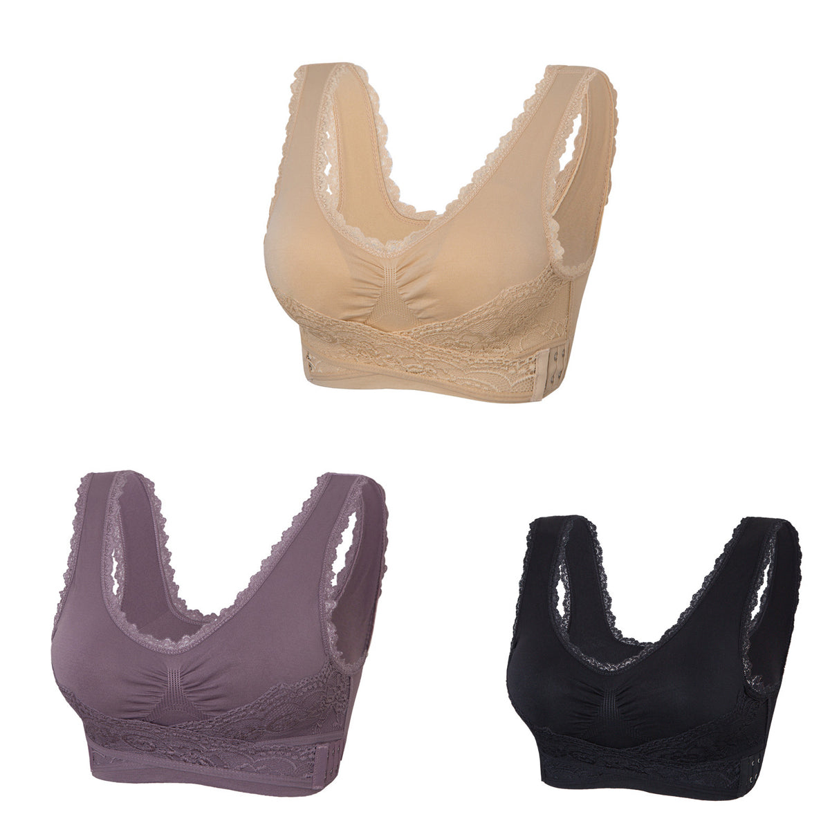 【50% OFF】【3 kusy】Pohodlná krajková přední podprsenka
