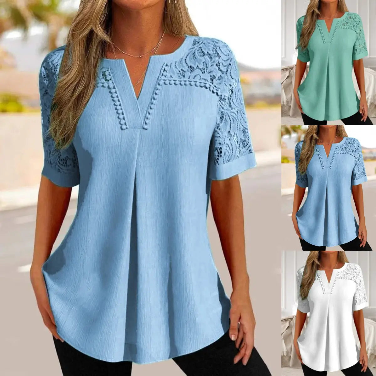 🌺✨Jeden kus 590 kc✨【S-6XL】🎉Nové dámské krajkové tričko s krátkým rukávem