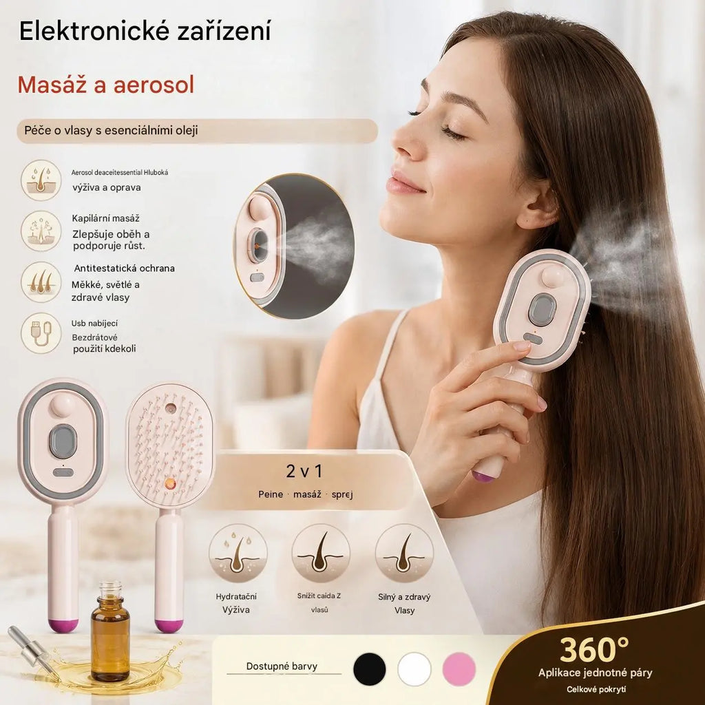 ⏰Elektrický masážní hřeben s airbagovým sprejem a esenciálním olejem, vyživující kartáč na vlasy ve spreji
