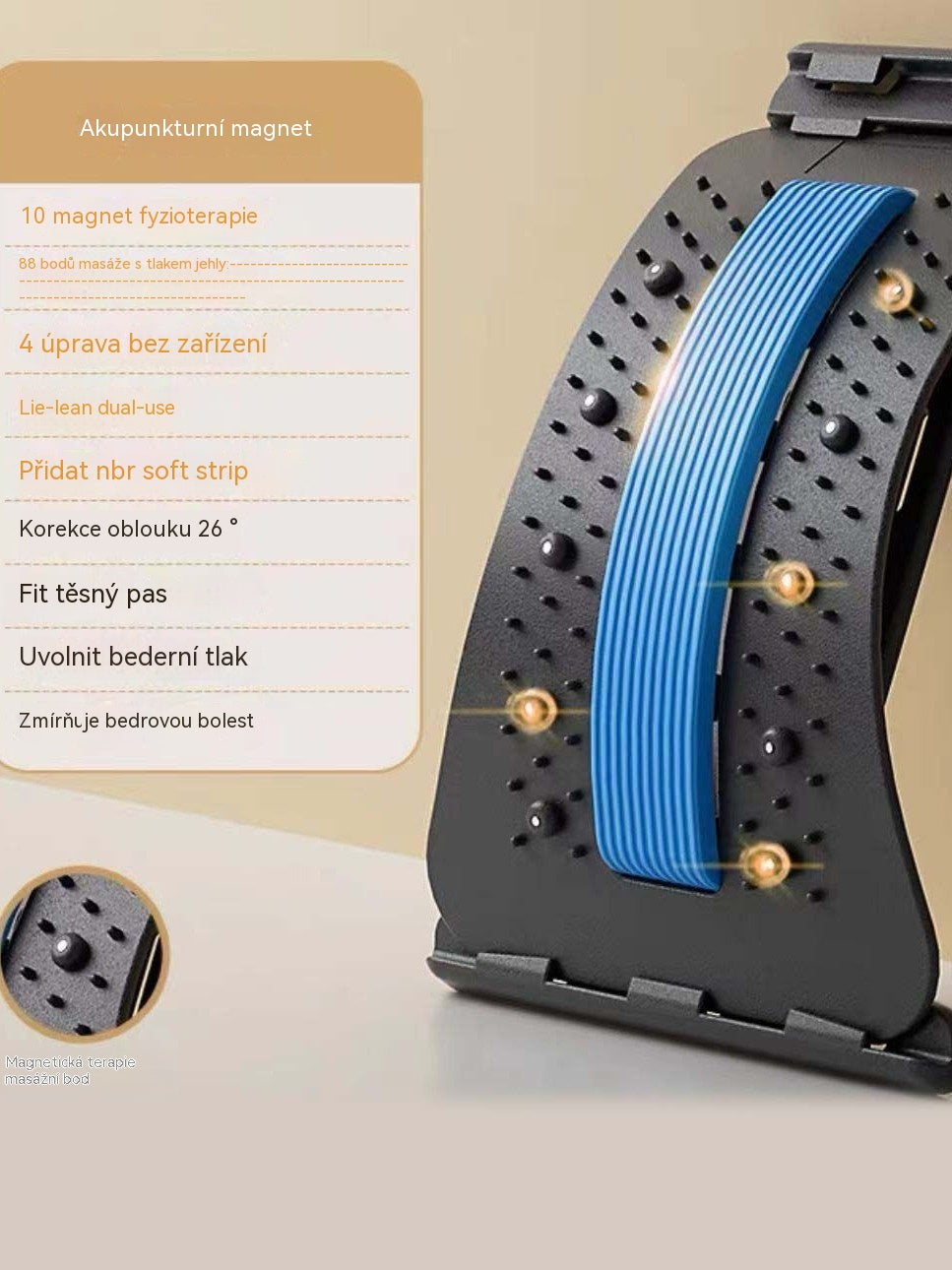 Úleva 3 v 1 Magnet, akupresura a trakce Magnetická terapie Akupunktura Masáž Lumbální tlakoměr