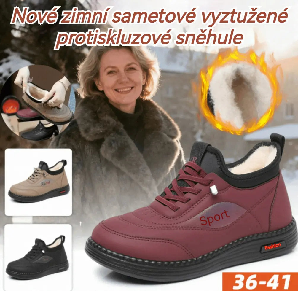 【35-41】Nové zimní sametové a hrubé protiskluzové boty pro maminky, módní a všestranné teplé bavlněné boty, sněhule s měkkou podrážkou