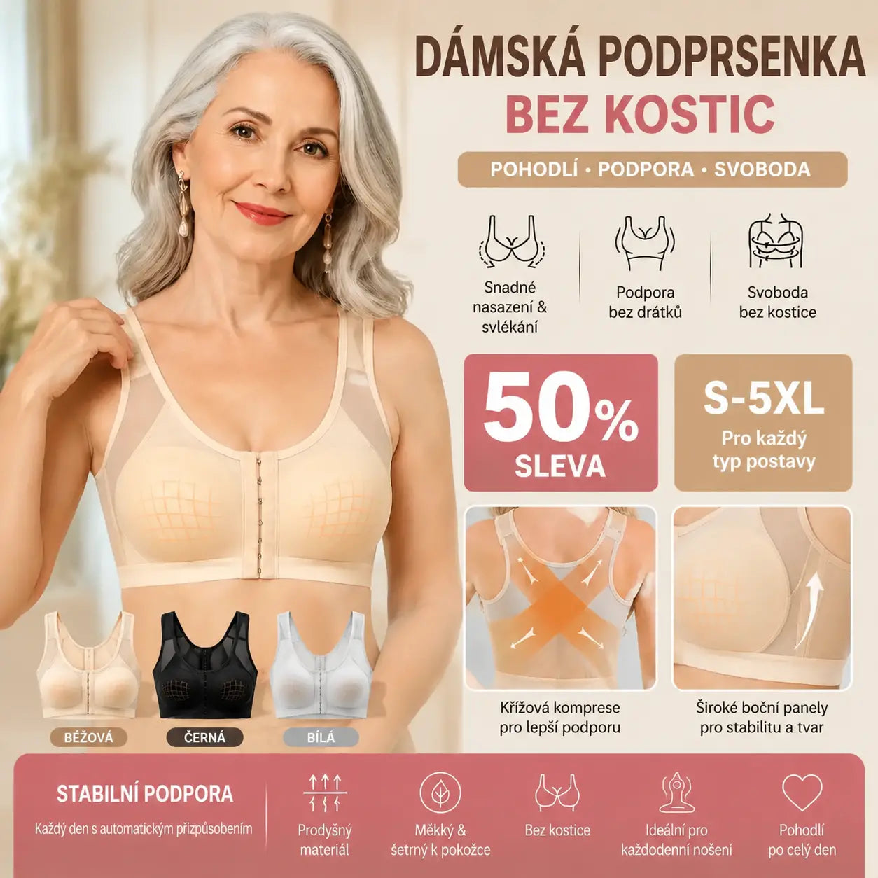 【S-5XL】【3 kusy】Dámská prodyšná neelastická sportovní podprsenka
