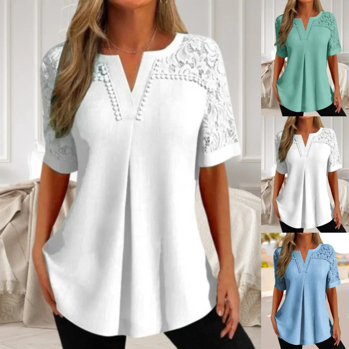 🌺✨Jeden kus 590 kc✨【S-6XL】🎉Nové dámské krajkové tričko s krátkým rukávem
