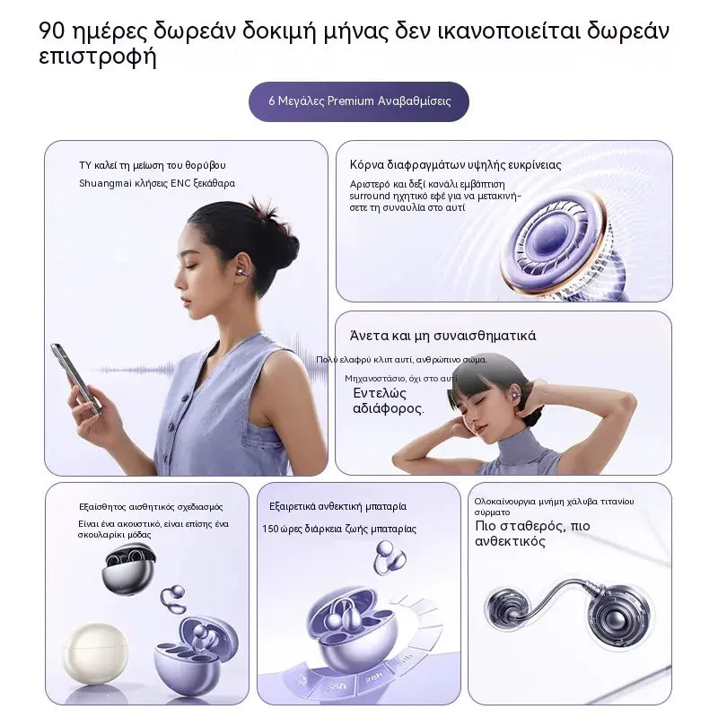 ⏳Časově omezená nabídka⏰ Bezdrátová sluchátka s klipem a technologií vedení zvuku přes kost – lehká, bezdrátová, s potlačením hluku
