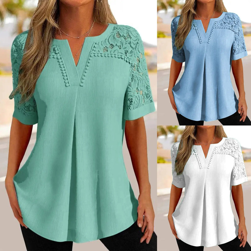 🌺✨Jeden kus 590 kc✨【S-6XL】🎉Nové dámské krajkové tričko s krátkým rukávem