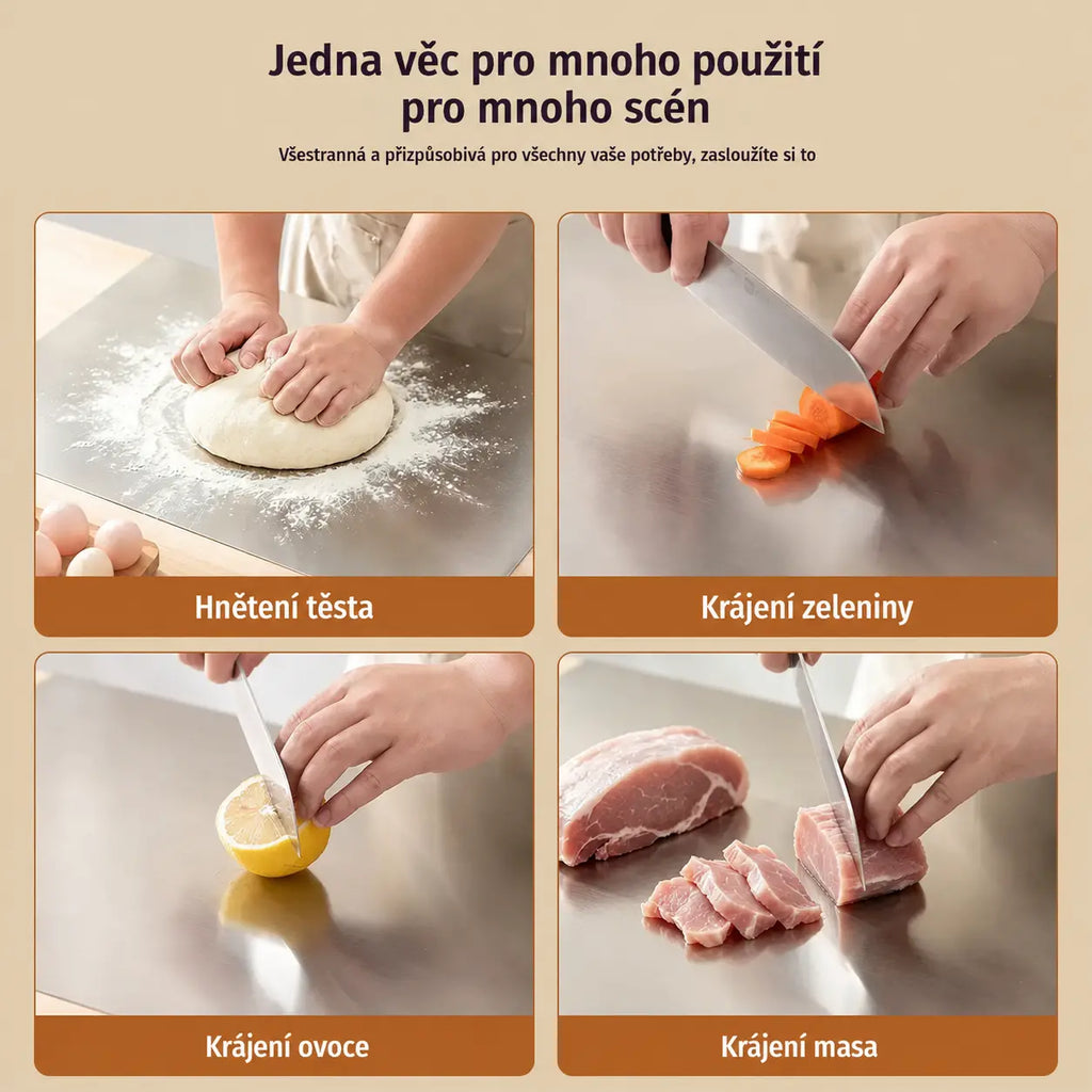 【Extra silná】Krájecí deska z nerezové oceli s ohnutým okrajem – multifunkční a stabilní, ideální pro profesionální kuchyni i domácí vaření! ✨
