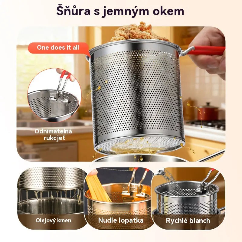 🍗Mini nerezová fritéza s sítkem, úspora oleje pro domácí použití