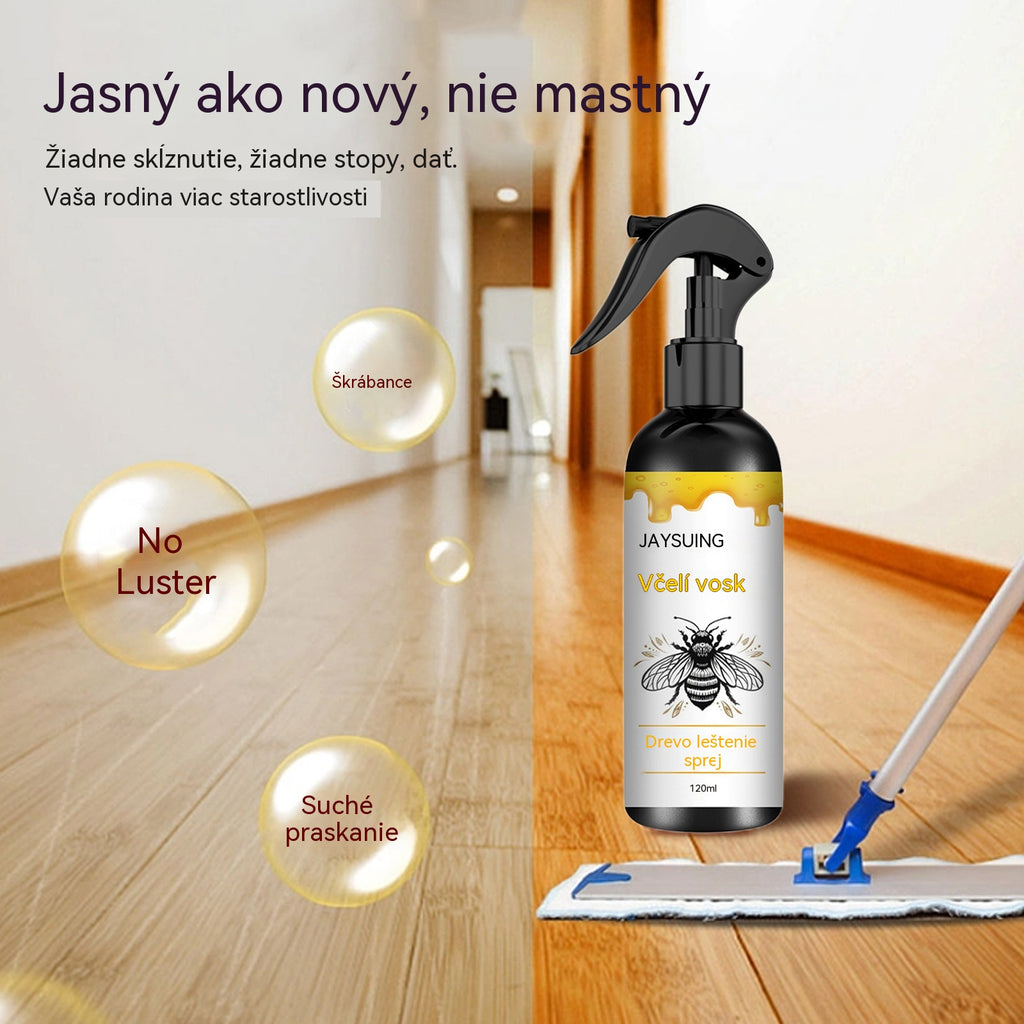 Leštící sprej na dřevo s včelím voskem pro údržbu nábytku a prevenci prasklin.